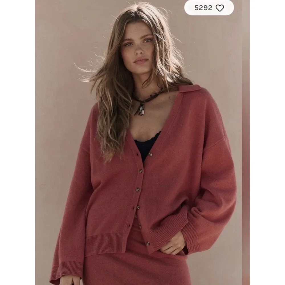 NWT Free People Gwenna Sweater Set XS Cardigan Maxi Skirt 2 Piece Red Cognac